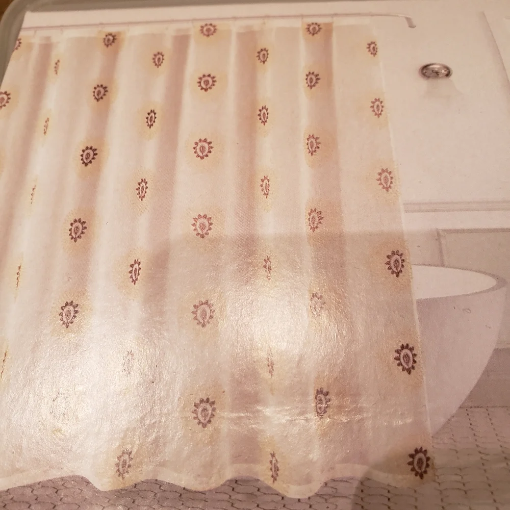Ivory Shower Curtain With Beige & Burgundy Embroidery